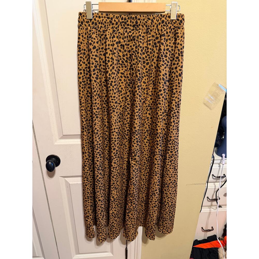 Bluetime Women’s Leopard Cheetah Print Brown Black Elastic Waste Maxi Skirt L - Picture 5 of 12